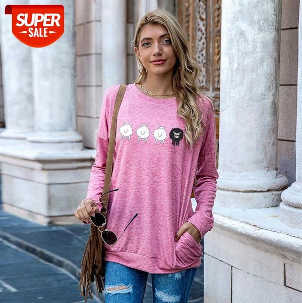 

spot eaby style european and american women's cute sheep pocket sweater loose long-sleeved t-shirt women #7g1x, White