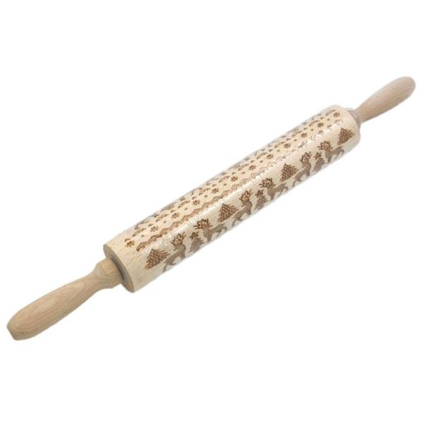 

party decoration christmas embossing rolling pin baking cookies noodle biscuit fondant cake dough engraved roller reindeer snowflake