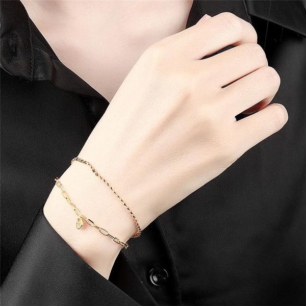 

link, chain korean fashion style pulseras copper metal bracelet femme gift golden electroplate jewelry double layers bracelets for women, Black