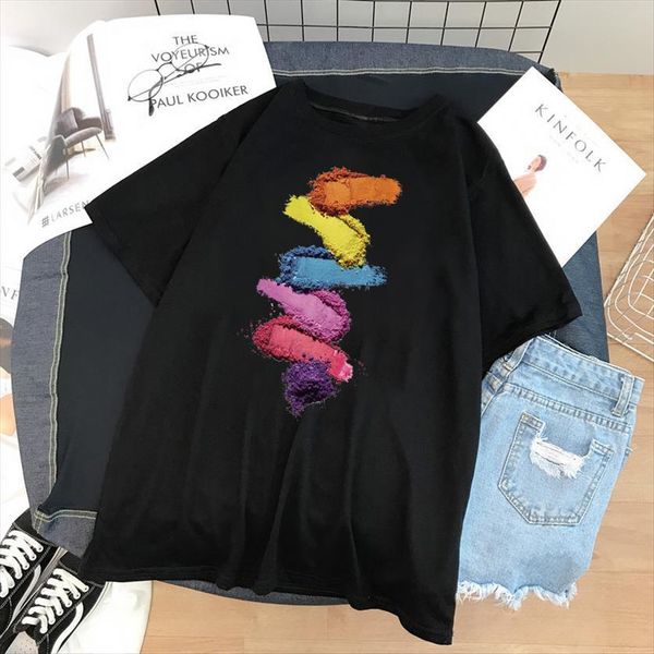 

zogankin summer black graphic 3d womens t shirt finger nail paint color printed female ladies clothes, White