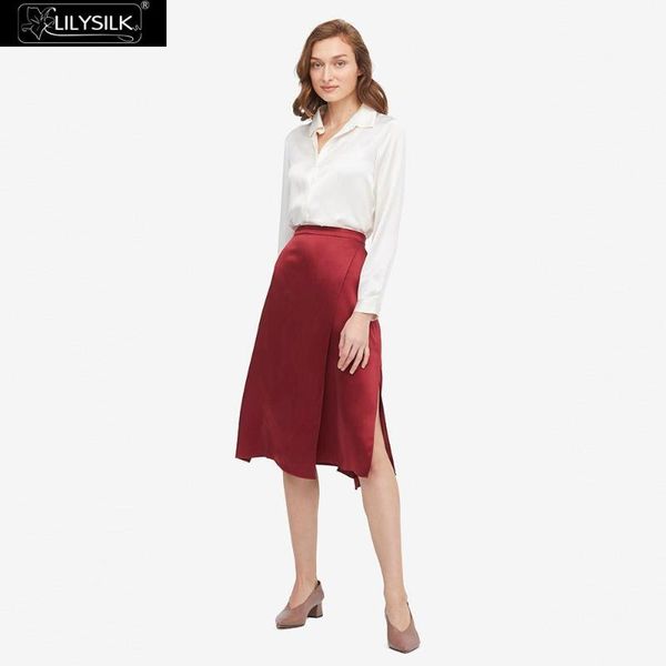 

skirts lilysilk silk midi skirt graceful and body-flattering women, Black