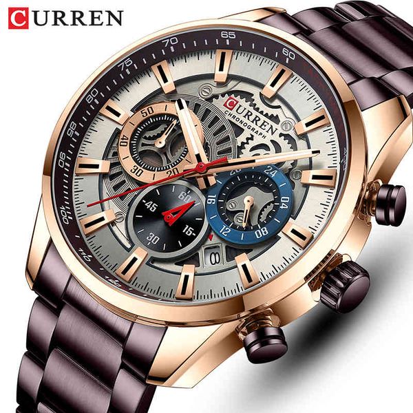 

mens watches curren brand luxury casual quartz watch men's sport waterproof clock watches with stainless steel band 210517, Slivery;brown