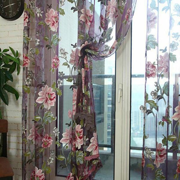 

curtain & drapes romantic floral tulle voile door window drape panel sheer scarf valances burnt-out curtains