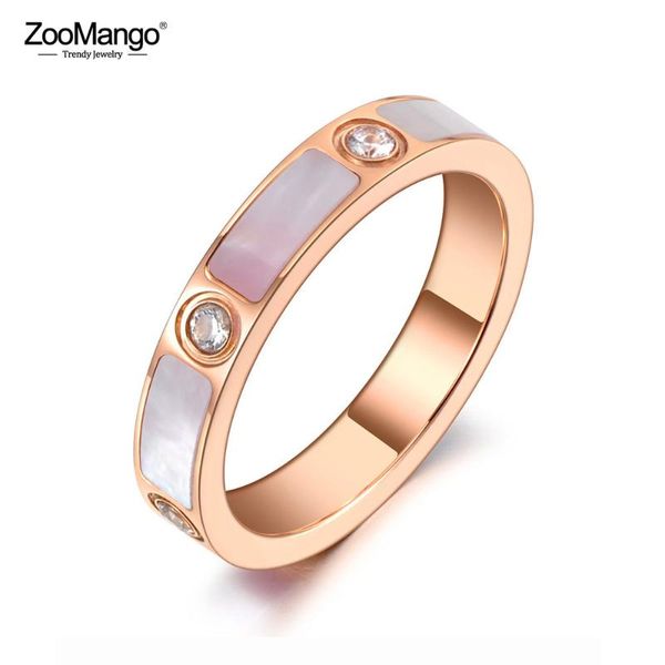 

wedding rings zoomango original design titanium stainless steel for women rose gold shell cz crystal party ring jewelry zr20013, Slivery;golden