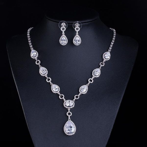 

earrings & necklace 4 colors 2021 australia wedding jewelry sets cut cubic zirconia drop and set, Silver