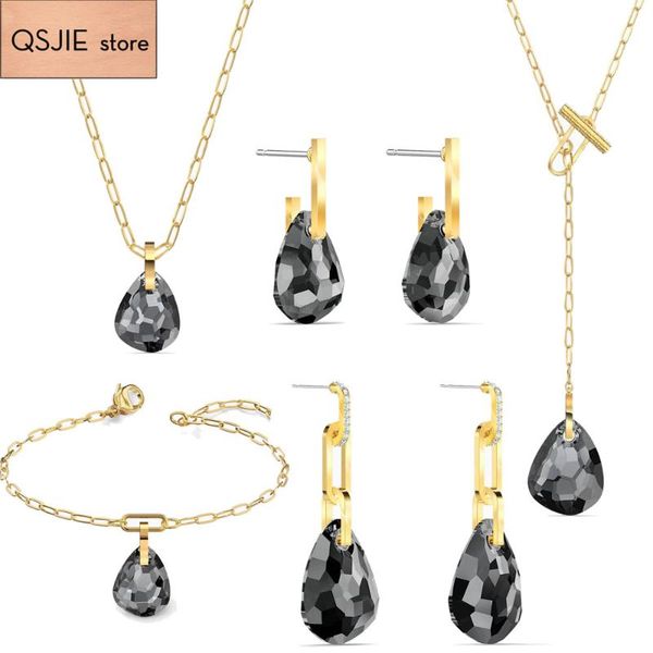 

pendant necklaces fashion jewelry set swa 2021 luxury black water drop shape clavicle chain necklace romantic gift for women, Silver