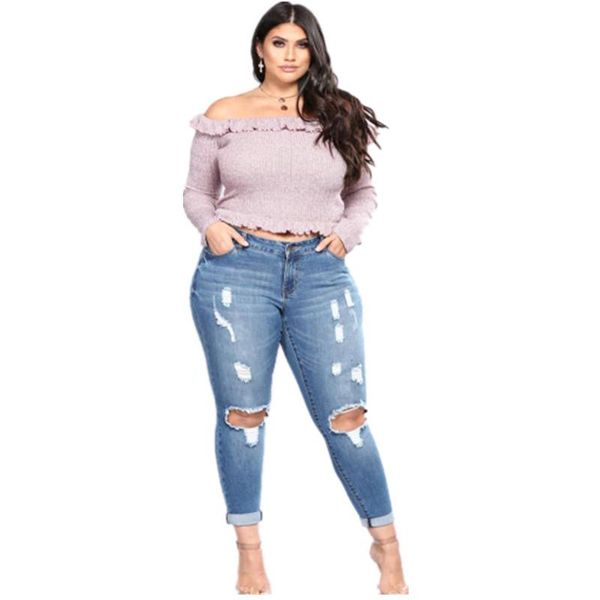 

women's jeans summer high waist stretch pencil pant streetwear hole womens office ladies plus size wholesale drop, Blue
