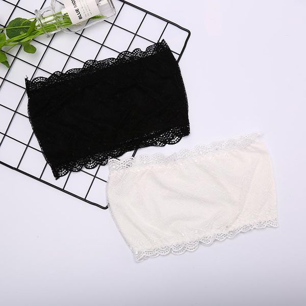 

bustiers & corsets women's strapless underwear ice silk seamless wrapped bandeau bra tube solid, Black;white