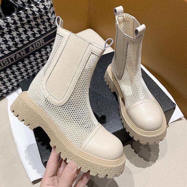 

boots fashion bunk summer ladies motocycle mesh breathable slip-on women thick heel black girls platfrom shoes