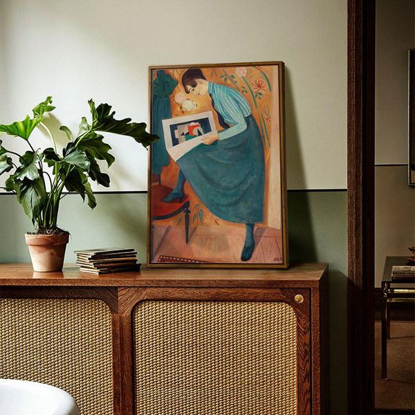 

paintings the reading girl abstract wall art poster nordic vintage canvas print painting picture for living room bedroom decor