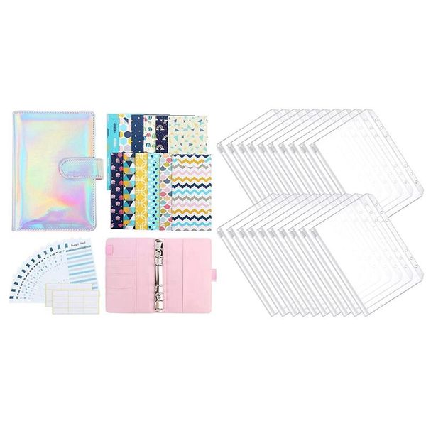 

gift wrap 20pcs binder pocket 6 holes loose leaf bags a6 & 1set pu leather budget planning manager system cash envelopes