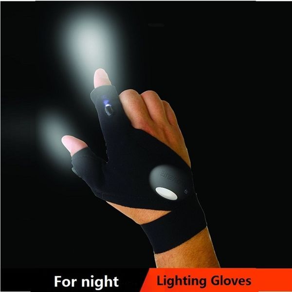 

vI2 direct fishing spot fingerless  outdoor repairer glove night lightled night mittens with light sports gloves repair lamp hand, Blue;gray