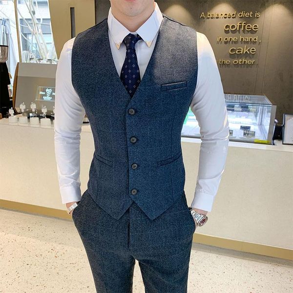 

men's vests autumn plaid suit vest and pants business wedding dress trousers size s-5xl, Black;white