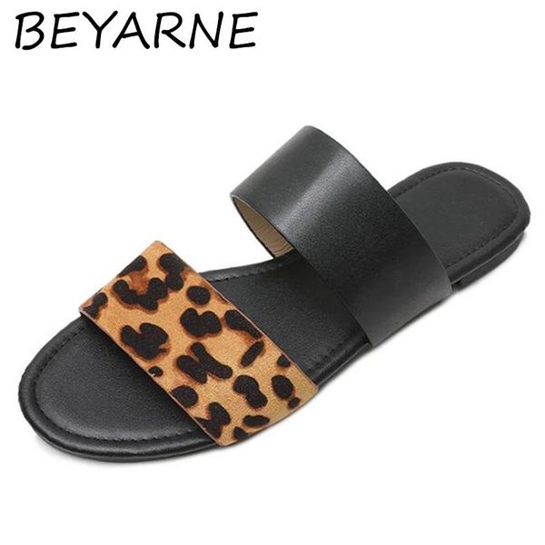 

slippers beyarne 2021 fashion leopard women female summer outdoor casual beach shoes slip on open toe flat ladies slipper, Black