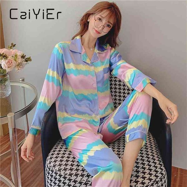 

caiyier winter women pajamas set satin pyjamas female sleep lingerie nightwear 2pcs silk lapel sleepwear long sleeve 210809, Black;red