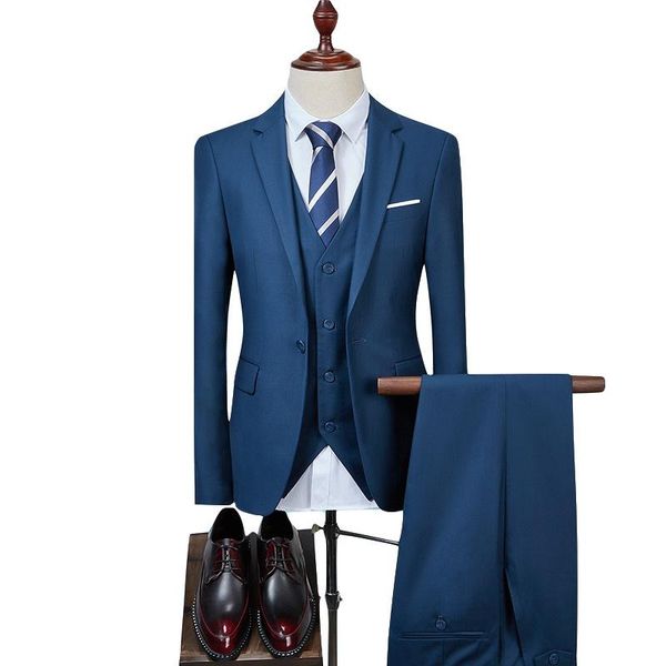 

men's suits & blazers nice business casual suit 3 pcs dress set / male groom wedding solid color jacket coat pants vest, White;black