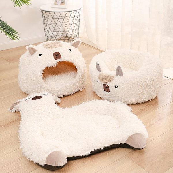 

alpaca series pet cat bed winter warm nest semi enclosed yurt dog house breathable small cats dogs sleeping pad supplies beds & furniture