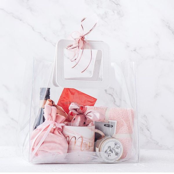 

gift wrap premium transparency bag reusable as shopping bags with leather handles wedding party baby shower