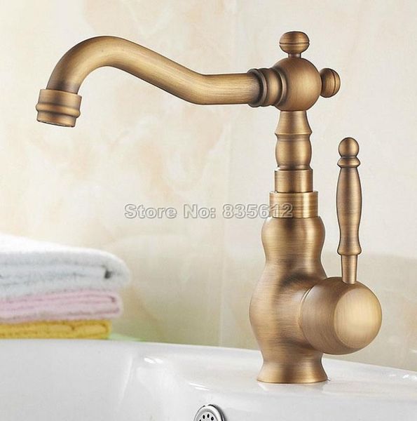 

bathroom sink faucets antique brass 360 swivel spout basin faucet / deck mounted single hole handle vessel mixer taps wnf076