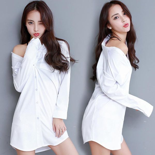 

women's polos long sleeve medium length white shirt loose and thin casual clothes summer wear