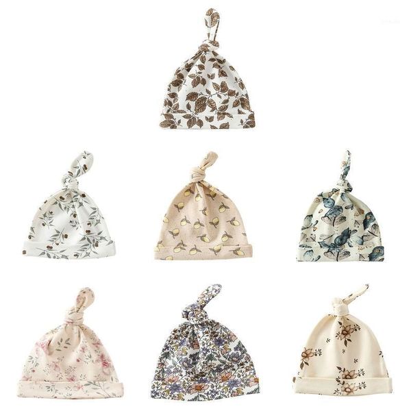 Caps Hats Q1fe Bebê Chapéu de Algodão Macio Infantil Bonito Cauda Nó Beanie Flor Impresso Bonnet para meninos nascidos meninas