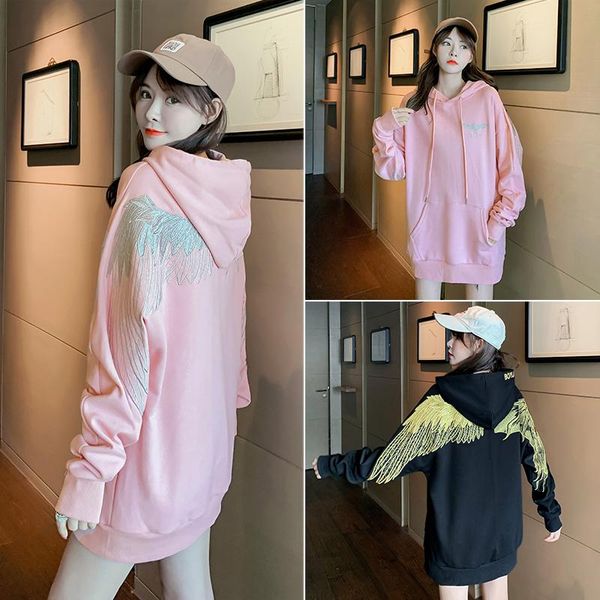 

women's hoodies & sweatshirts 2021 autumn and winter fashion trendy brand gold thread heavy industry embroidery hooded sweatershirt ca, Black