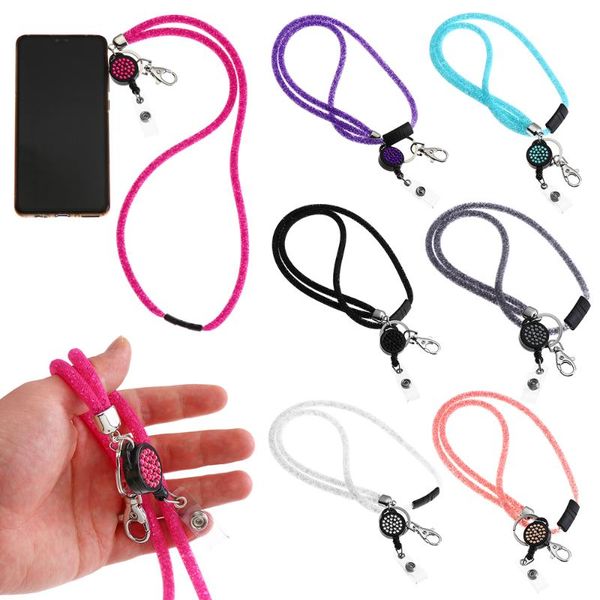 

card holders 1pcs key holder lanyard rhinestone bling badge id neck strap clip mobile phone hanging rope office supplies, Brown;gray