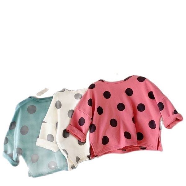 

sweatshirt girls spring baby long-sleeved fashion polka dot bottoming shirt korean style cute p4210 210622, Black