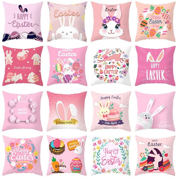 Casa Feliz Páscoa Coelhinho Bunny Caso 18x18 polegadas Coelho Impresso Pêssego Pele Pele Capas de Primavera Decoração para Sofá Sofá por Mar ZC709