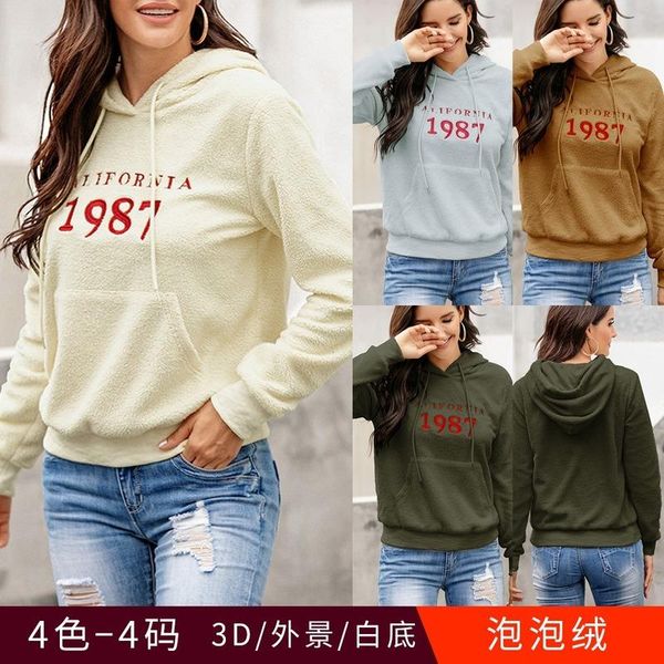 

women's hoodies & sweatshirts 2021 autumn winter clothing casual hooded women sweatshirt fashion pocket lambskin thick warm jacket embr, Black