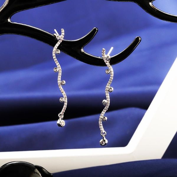 

stud geometric long plant earrings simple shiny zircon design jewelry for women white transparent crystal pendientes, Golden;silver