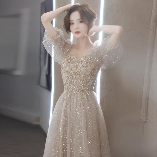 

ethnic clothing evening party dress elegant women mesh formal beads prom lantern sleeve bridal wedding vestidos de festa, Red