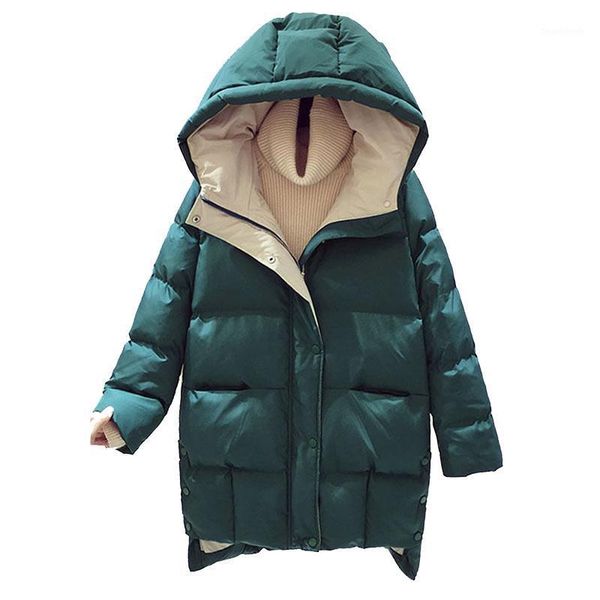 

women's down & parkas cotton nice long padded hooded parka women mid-length loose warm thick zipper pocket outwear coat for, Black