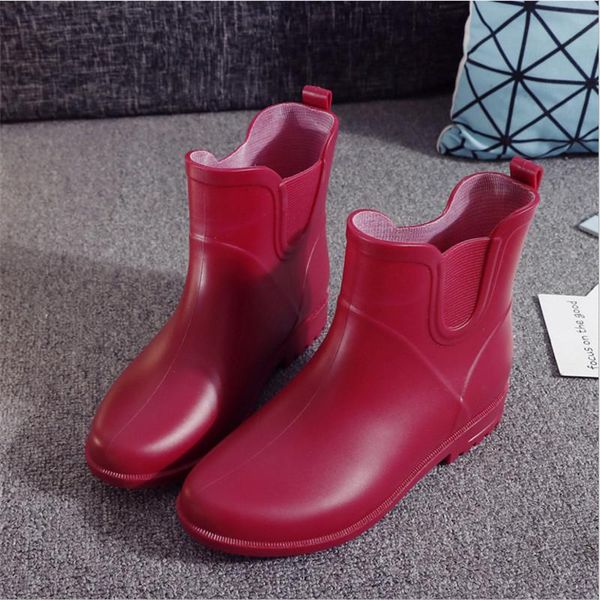 

boots ladies rain women shoes fashion buckle low heel walking waterproof pvc woman girls ankle rainboots zapatos de mujer, Black