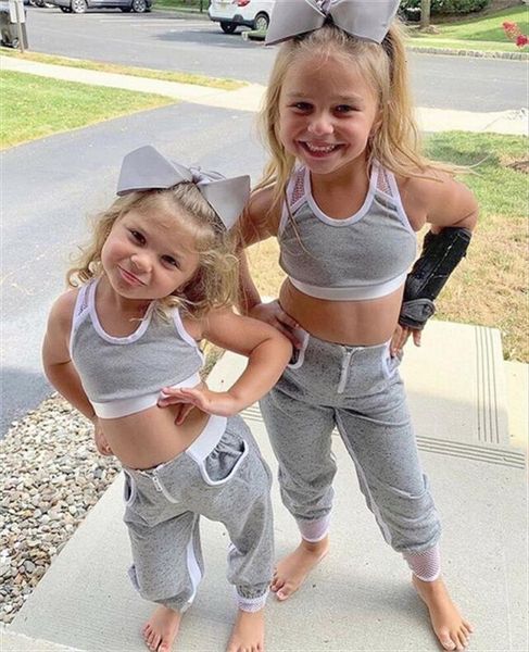 

toddler kids baby girl sports outfit vest crop pants tracksuit clothes 1 5y, White
