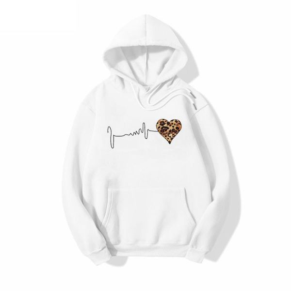 

women's hoodies & sweatshirts winter full sleeve hoodie leopard heartbeat print sweatshirt women hoody female itself sudaderas mujer, Black