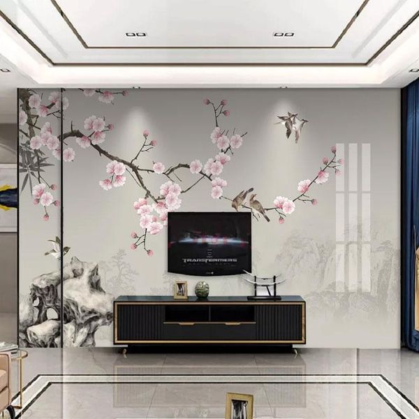 

wallpapers seamless wallpaper chinese style hand painted plum flower and bird background wall painting