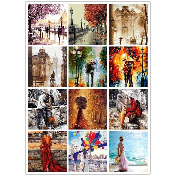 

diamond painting diy picture on wall pedestrians beautiful sakura scnery lane home decor emboridery hand unique gift