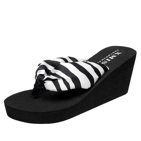 

slippers women's summer flip-flops wedge beach bohemia shoes sandals women platform woman casual chanclas mujer, Black