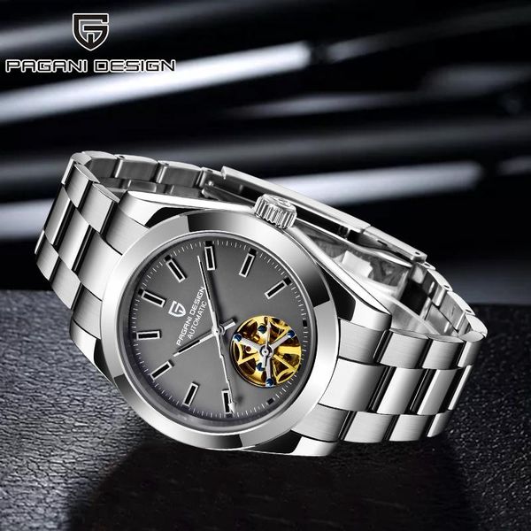 

wristwatches pagani design men's watch synthetic sapphire glass mechanical wristwatch waterproof automatic military watches, Slivery;brown