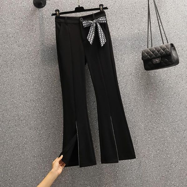 

women's pants & capris 2021 autumn elegant streetwear bow plus size clothes bottoms flare for women, Black;white