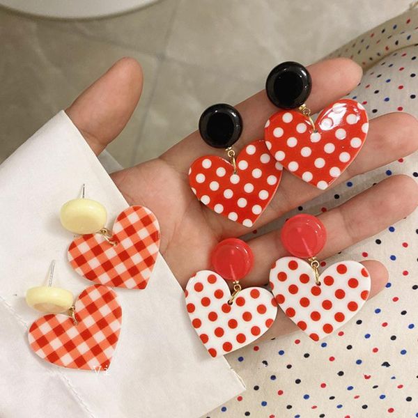 

dangle & chandelier aomu fashion korean vintage cute love heart red dot acrylic drop earrings for women girls party jewelry accessories gift, Silver