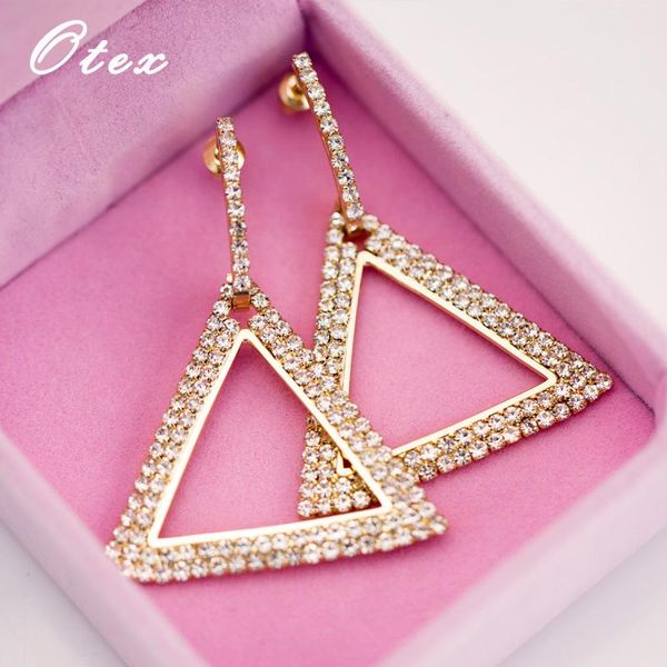 

punk rhinestone fashion square triangle geometric stud earring women circle hip hop jewelry party, Golden;silver