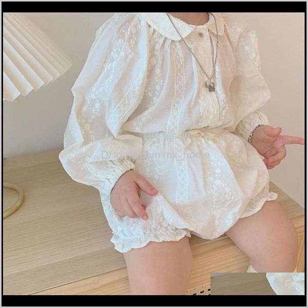 

baby, & maternity drop delivery 2021 spring summer baby girls embroidery single-breasted coat cotton shorts 0-4 years kids clothing sets 201, White