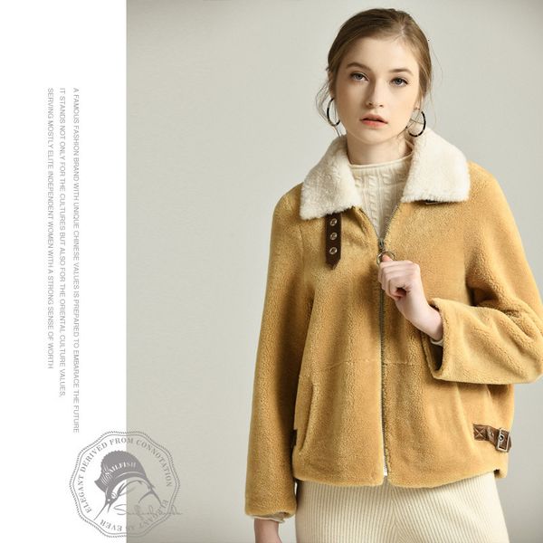 

real fur streetwear 100% wool jacket autumn winter coat women clothes korean vintage sheep shearling suede lining, Black