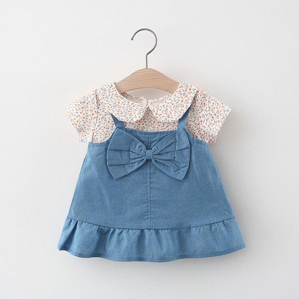 

baby girl floral dress summer pastoralism clothing for girls bow denim born casual kids clothes girl's dresses, Red;yellow