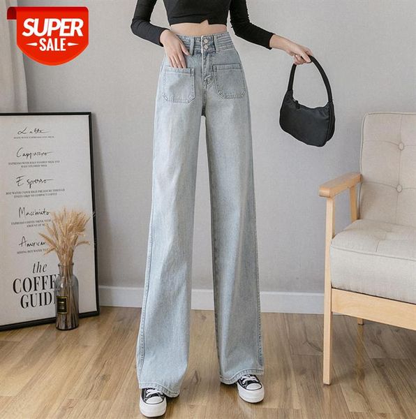 

jeans straight leg women's high waist retro drape, loose and thin, tall wide-leg mopping pants #9f86, Black;gray