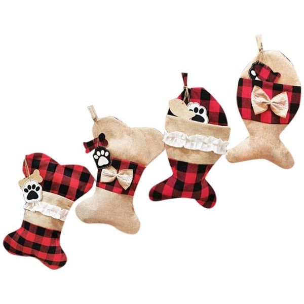 

christmas decorations pet socks decoration gingbu bone fish gift bag, 4pcs