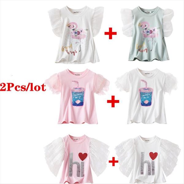 

summer girls 2pcs lot t shirt kids animal print short sleeve tees children 100%cotton cartoon birthday clothing casual wear, Blue