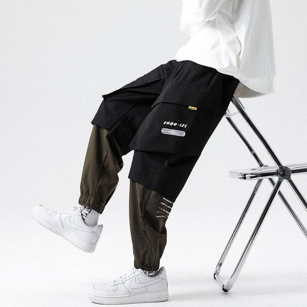 

men's pants men cargo punk loose harem splicing multi-pocket hiphop streetwear fashion joggers trousers casual sweatpants male, Black